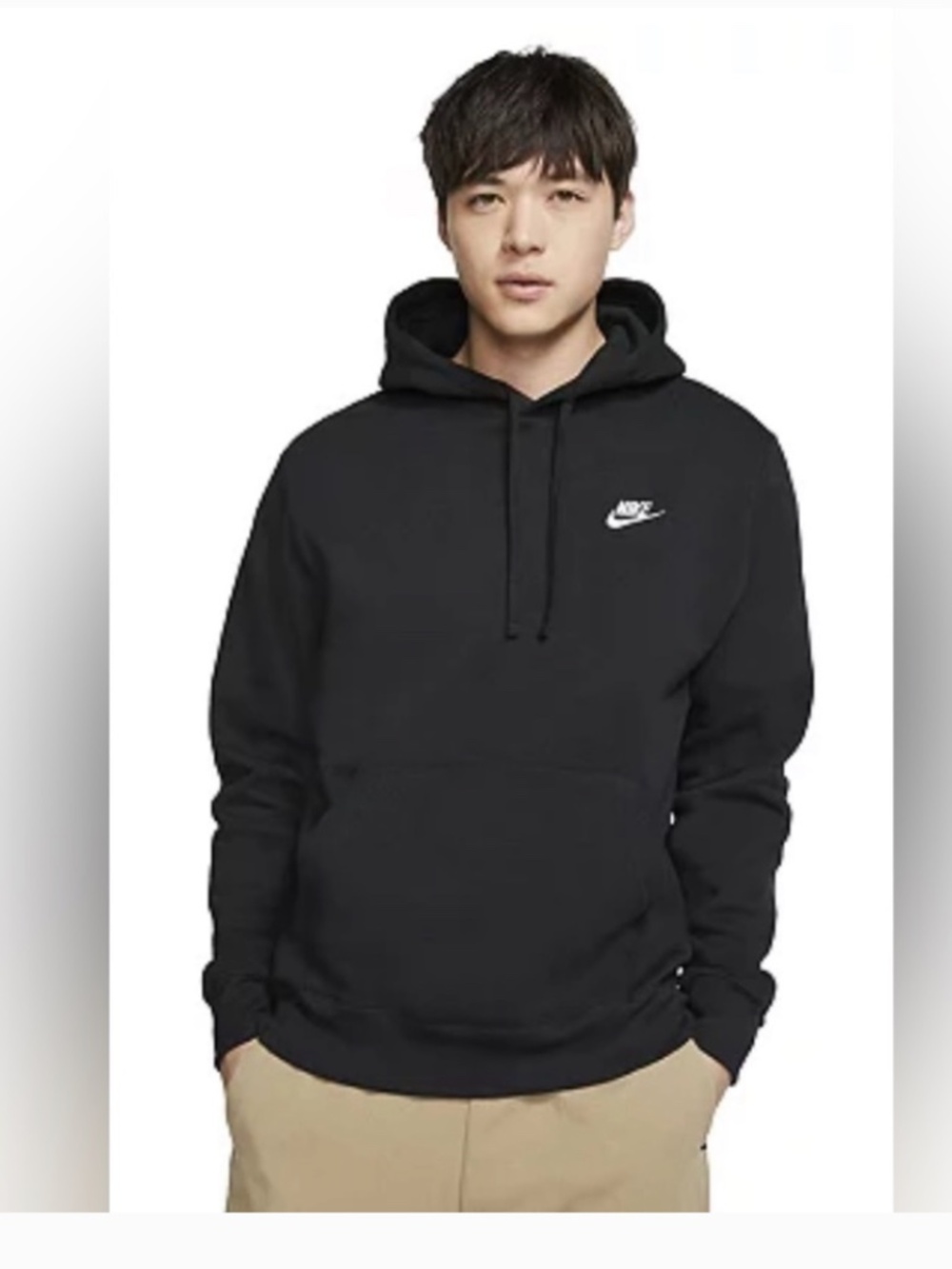 Nike Club Fleece Hoodie Black White Swoosh Pullover XL